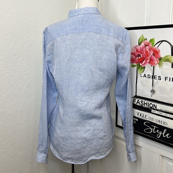 Alain Figaret Light Blue Linen Button Down Blouse Size 36/S - Picture 3 of 10